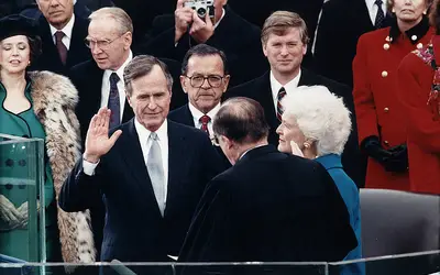 George H.W. Bush, Jan. 20, 1989 - &quot;America is never wholly herself unless she is engaged in high moral principle. We as a people have such a purpose today. It is to make kinder the face of the nation and gentler the face of the world.&quot;  (Photo: Courtesy of the Library of Congress)