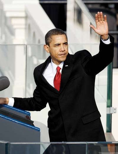 Lots of Gratitude  - President Obama gives a big wave to the crowd after taking the oath of office. (Photo: Chip Somodevilla/Getty Images)