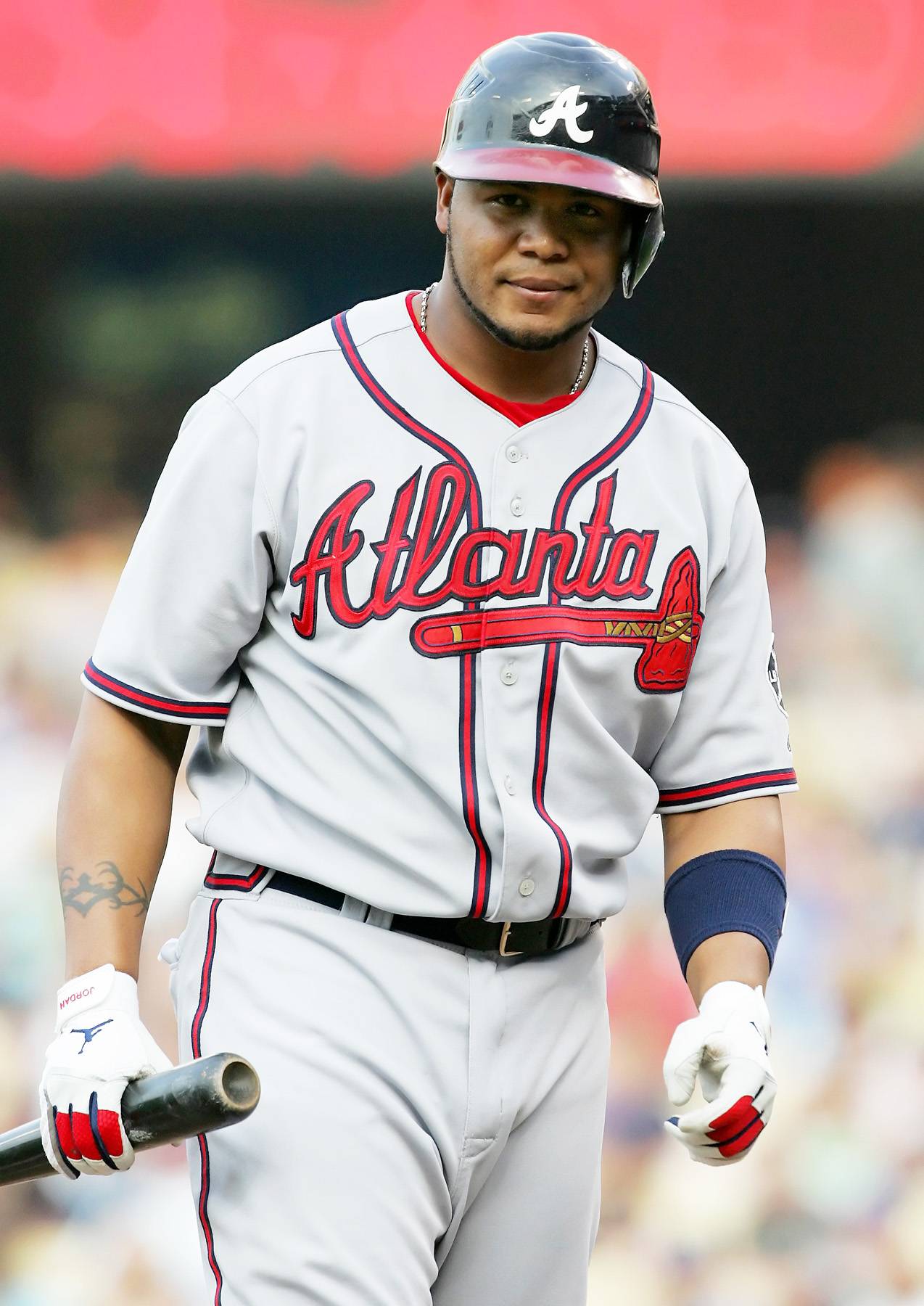 Andruw Jones of the Atlanta Braves prepares to bat during the game