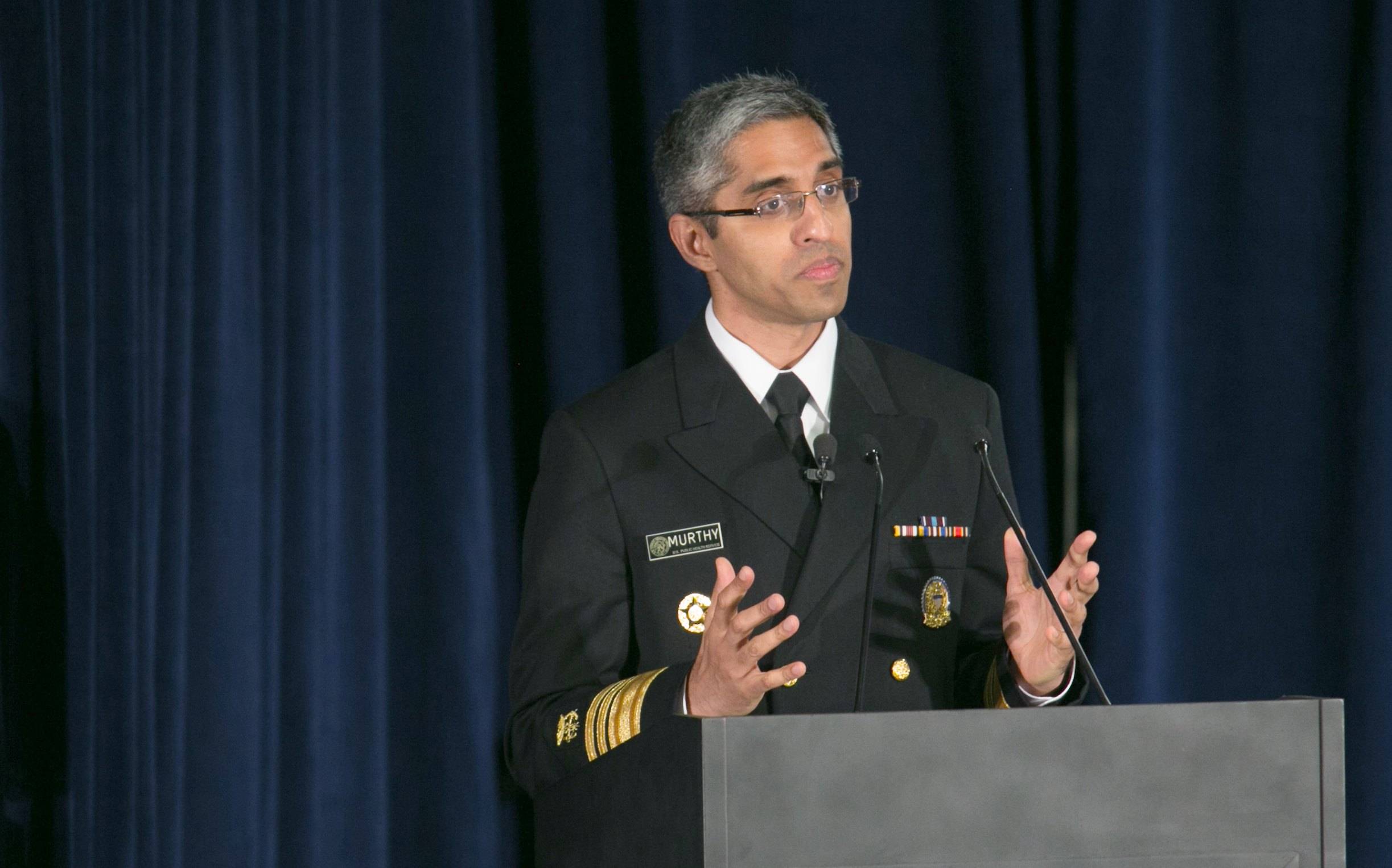 ATLANTA, GA: Surgeon General of the United States Vivek H. Murthy speaks on the epidemic of prescription drug addition before the arrival of President Barack Obama at the National Rx Drug Abuse and Heroin Summit on March 29, 2016 in Atlanta, Georgia.  (Jessica McGowan/Getty Images)