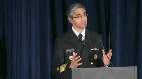 ATLANTA, GA: Surgeon General of the United States Vivek H. Murthy speaks on the epidemic of prescription drug addition before the arrival of President Barack Obama at the National Rx Drug Abuse and Heroin Summit on March 29, 2016 in Atlanta, Georgia.  (Jessica McGowan/Getty Images)