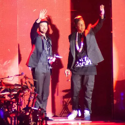 Toast It Up - The duo like to toast a good time. At the close of each show, Jay and Justin Timberlake saluted the crowd with a pair of champagne flutes and expensive libation. (Photo: instagram/amymellow)