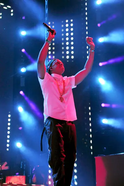 In Memoriam - It's not all about entertainment, the Legends of the Summer tour also plugged into current events. Jay clocked more than one dedication of &quot;Young Forever&quot; to slain Florida teen Trayvon Martin. (Photo: Lester Cohen/WireImage)