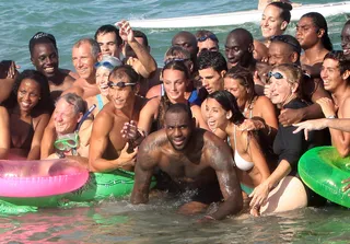 Fan-Tastic - LeBron James is spotted swimming and posing for the cameras on the set of a new Nike commercial.(Photo: FAMAPRESS/Splash News)