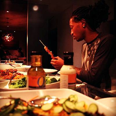 Future  - The rapper dives into his healthy spread of veggies and grilled skewers.  (Photo: Future via Instagram)