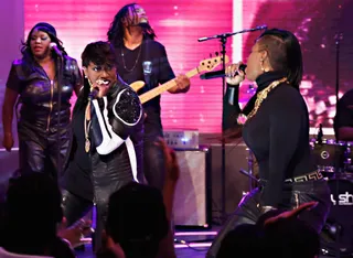 Grooving Strong - Recording artists Missy Elliott and Fantasia&nbsp; bring mad energy to the stage. (Photo by Cindy Ord/BET/Getty Images for BET)