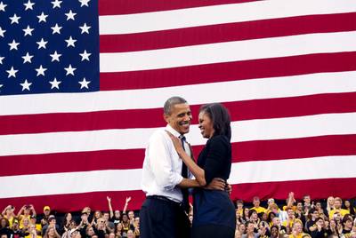 Dance With Me? - The president and First Lady Michelle Obama at the University of Iowa on Sept. 12, 2012.  (Photo: SAUL LOEB/AFP/GettyImages)