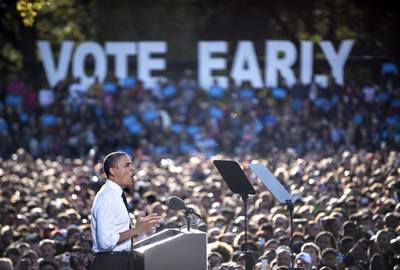 Early Voters Get Obama - Obama woos voters in Columbus, Ohio.  (Photo: BRENDAN SMIALOWSKI/AFP/GettyImages)