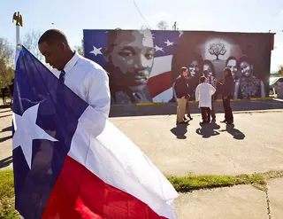 Glowing Tribute - Location: Corner of MLK and Bellfort Streets in Houston This mural found in Houston also features President Obama and First Lady Michelle Obama. It was unveiled ahead of Obama’s second inauguration on Jan. 19. (Photo: Nick De La Torre, Staff / Houston Chronicle)