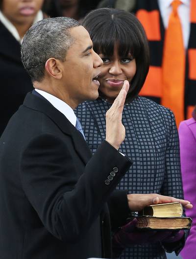 Inauguration Day - The year began on a high for supporters of Obama, who after making history with his re-election, was inaugurated on Jan. 21. The celebrations were lower key and the crowds smaller, but not less ebullient than in 2009.   (Photo: Justin Sullivan/Getty Images)