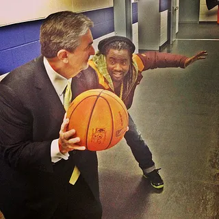 Wale @walemmg - Wale goes at a little one-on-one with Washington Wizards owner Ted Leonsis after their win Monday night. (Photo: Instagram via Wale)