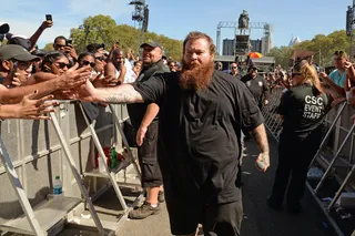 Respect the 'Stache - Action Bronson&nbsp;kept his attire classic Philly in all black and beard. (Photo: Kevin Mazur/Getty Images for Anheuser-Busch)