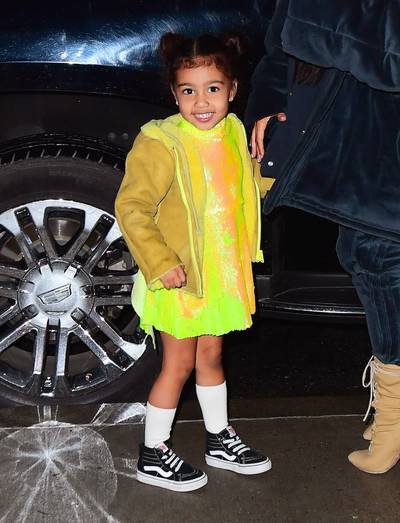 Model Behavior - Kim Kardashian&nbsp;announced via Snapchat that she and&nbsp;Kanye West&nbsp;would be dropping Yeezy Kids in the near future. Naturally, North got first dibs. She modeled two of the pieces, a yellow sequined dress and yellow shearling jacket.(Photo:&nbsp;247PAPS.TV / Splash News)
