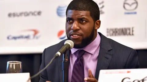 AUSTIN, TX - MARCH 13:  NFL player Emmanuel Acho speaks onstage at 'Problem Solvers: Compensating College Athletes for Their Likeness' during the 2015 SXSW Music, Film + Interactive Festival at Four Seasons Hotel on March 13, 2015 in Austin, Texas.  (Photo by Amy E. Price/Getty Images for SXSW)
