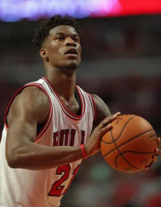 Jimmy Butler - On trend of NBA players growing out their hair: &quot;It's the hair.&quot; [pointing to his head].(Photo: Jonathan Daniel/Getty Images)