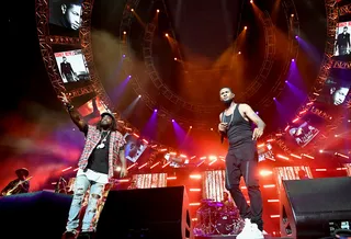 Usher Rocks the Stage With Wale - Usher and Wale take over the stage together.(Photo: Earl Gibson/BET/Getty Images for BET) &nbsp;