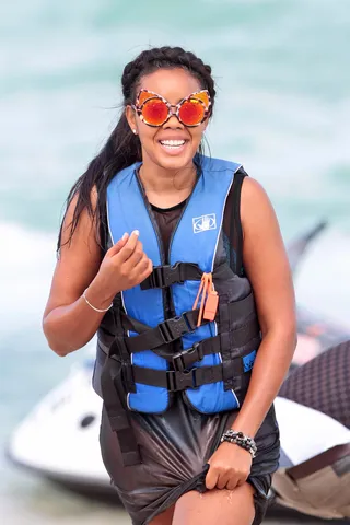 Happy Birthday, Boo! - Angela Simmons enjoys an afternoon on the beach while celebrating her 28th birthday in Miami with friends. &nbsp;(Photo: Brett Kaffee/Thibault Monnier, Pacific Coast News)