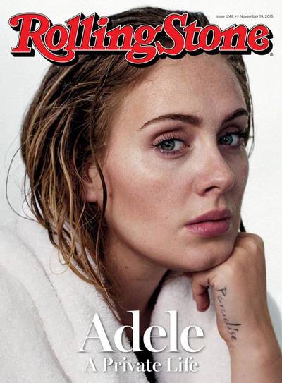 Adele on Rolling Stone - The British singer shares the backstory of her megahit “Hello” with Rolling Stone. “‘Hello’ is as much about regrouping with myself, reconnecting with myself,” she says. And the line &quot;hello from the other side?” “It sounds a bit morbid, like I'm dead,” she says. “But it's actually just from the other side of becoming an adult, making it out alive from your late teens, early twenties.&quot;(Photo: Rolling Stone Magazine; November 19, 2015)