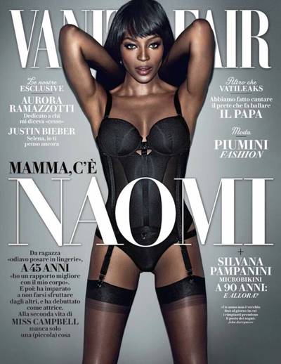 Naomi Campbell on Vanity Fair Italia - Two words: Yass, queen! The runway icon models some sexy black lingerie and a silky-straight 'do that gives us vixen vibes. Yeah, we’re sure the fellas are snagging this issue left and right.  (Photo: Vanity Fair Italia; November 18, 2015)