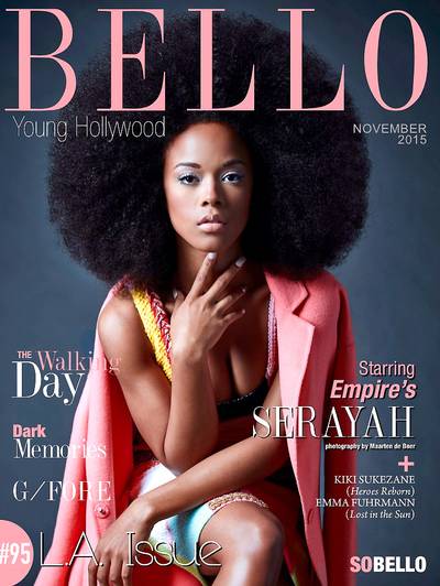 Serayah on Bello - The Empire actress rocks a perfectly coiffed Afro and pastel palette that scream ‘60s glamour. We adore every inch of this look right here!(Photo: Bello Magazine, November 2015)