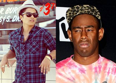 Bruno Mars vs. Tyler, the Creator  - This relatively one-sided beef between Tyler, the Creator and Bruno Mars was started when Tyler dissed the &quot;Just the Way You Are&quot; singer on his track &quot;Yonkers.&quot; Despite repeated disses since, the Grammy-winning singer has continued to dismiss the teenager's insults.(Bruno Photo: Courtesy Atlantic Records,&nbsp; Tyler Photo: Jason Merritt/Getty Images)