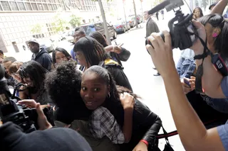 All Hugs and Kisses\r - Princeton from Mindless Behavior greets a fan with a hug outside of BET's 106 and Park (Photo: John Ricard/BET)