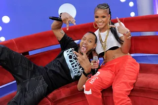 Let's Chill - Cassie and Terrence J having fun on set at BET's 106 &amp; Park. (Photo: John Ricard / BET)