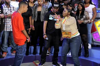 Let the Battle Begin - Freestyle Friday competitors Yung Nut and Poison I.V. on set at BET's 106 &amp; Park. (Photo: John Ricard / BET)