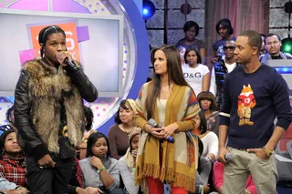 We're Coming For You - A$AP Rocky with Rocsi Diaz and Terrence J at 106 &amp; Park, February 1, 2012. (Photo: John Ricard / BET)