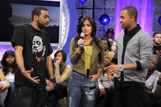 Bring It - Terrence and Rocsi talk with Don Trip about the reason behind his song "Letter to My Son" at 106 &amp; Park, January 30, 2012. (Photo: John Ricard / BET)