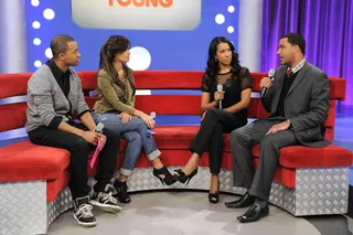 You Can Do It - Terrence J and Rocsi Diaz talk with Dr. Michelle and Dr. Alduan Tarrt about single parenting at 106 &amp; Park, January 30, 2012. (Photo: John Ricard / BET)