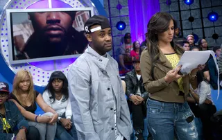 I Thought So - Tray Chaney checks out his "Fatherhood" video at 106 &amp; Park, January 30, 2012. (Photo: John Ricard / BET)