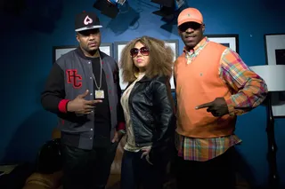 A-Town Is Here - DJ Boof and Young Dro with Amanda D in the green room at 106 &amp; Park, January 27, 2012. (Photo: John Ricard / BET)