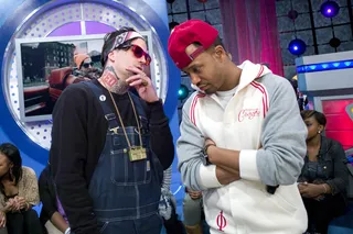 Let Me Tell You - Yelawolf and Terrence J during commercial break at 106 &amp; Park, January 27, 2012. (Photo: John Ricard / BET)