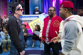 Cool Bro - Yelawolf and Terrence J are joined by Mike Cole of Universal Records during commercial break at 106 &amp; Park, January 27, 2012. (Photo: John Ricard / BET)