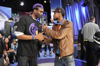 It's All Good - Proving that it is all good in the end, Freestyle Friday competitors Rio the Raptor and J. Dose discuss their battle at 106 &amp; Park, January 27, 2012. (Photo: John Ricard / BET)