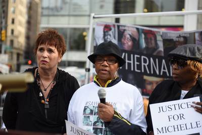 Remembering Michelle Cusseaux - On Wednesday, May 20, Michelle Cusseaux's mother speaks at a rally at Union Square in New York City. Cusseaux was killed by Phoenix police in August 2014, just days after Michael Brown's death. (Photo: Andy Katz/Demotix/Corbis)