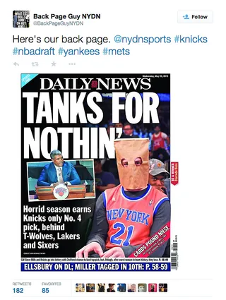Back Page Guy NYDN @BackPageGuyNYDN - Oh you just knew the back-page New York City tabloids were going to show out! They're saying the New York Knicks can't even lose right. Shaking our heads...(Photo: Back Page Guy NYDN via Twitter, Daily News)