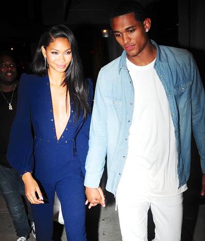 True Blue - Chanel Iman holds hands with her dinner date, LA Lakers baller Jordan Clarkson, as they leave dinner at Craig's Restaurant in Los Angeles.&nbsp;(Photo: DutchLabUSA / Splash News)