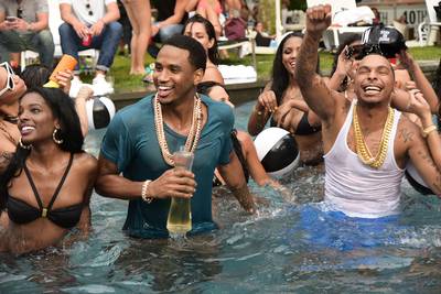 Wet Trey - Trey Songz and his new artist, rapper J.R., film a video for the single &quot;That's My Best Friend&quot; at a private estate in East Hampton, NY.(Photo: Rob Rich/WENN.com)