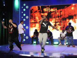 Amen - DJ Khaled sound checks with Meek Mill at 106 &amp; Park, August 20, 2012. (Photo: John Ricard / BET)