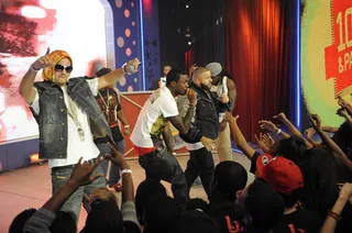 Dj Khaled and Crew - DJ Khaled and crew onstage at 106 &amp; Park, August 20, 2012. (Photo: John Ricard / BET)