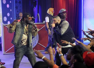 T-Pain - T-Pain and DJ Khaled onstage at 106 &amp; Park, August 20, 2012. (Photo: John Ricard / BET)