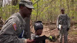 Prioritize - A cadet explains to Sergeant Damien Simmons what happened and how their team responded to the ambush. Simmons reiterates that security &quot;is your number one priority.&quot;  (Photo: BET)