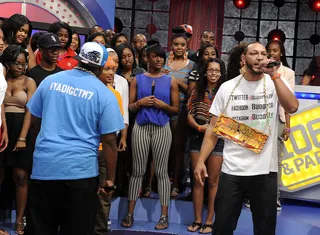 Round One - Freestyle Friday round one: Buddy Lo attacks Diggs at 106 &amp; Park, August 17, 2012. (Photo: John Ricard / BET).