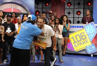 One Love - Showing that it's all good in the end, Freestyle Friday competitors Diggs and Buddy Lo embrace at 106 &amp; Park, August 17, 2012. (Photo: John Ricard / BET).