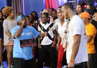The Challenger - Freestyle Friday round two: Diggs goes in on Buddy Lo at 106 &amp; Park, August 17, 2012. (Photo: John Ricard / BET).