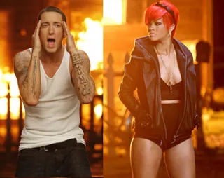 8. &quot;Love the Way You Lie&quot; - Eminem feat. Rihanna - Two very different stars came together under the banner of confronting abusive relationships — something they both know plenty about — topping the Billboard Hot 100 for seven weeks and grabbing five Grammy nods in the process.  (Photo: Aftermath Records)