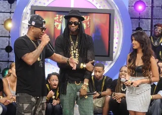 Dang Rocsi - 2 Chainz and Rocsi Diaz welcome The Dream to the set at 106 &amp; Park, August 13, 2012. (Photo: John Ricard / BET)