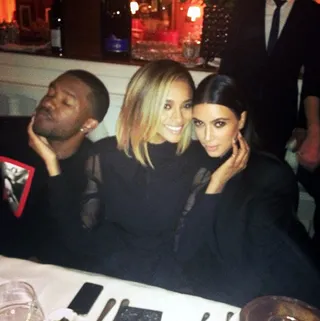Kim Kardashian @kimkardashian - Kim Kardashian&nbsp;ran into some fashion-forward friends (Ciara&nbsp;and&nbsp;Frank Ocean) at Givenchy's Fall/Winter 2013 Ready-to-Wear show in Paris this year. Frank looks blissfully happy to be in the presence of the two stylish beauties.(Photo: Kim Kardashian via Instagram)